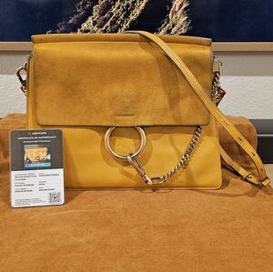 Chloé Faye Bag Yellow Calfskin Leather Suede Flap Gold Hardware